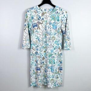 J. McLaughlin Botanical Long Sleeve Dress - Blue and Cream